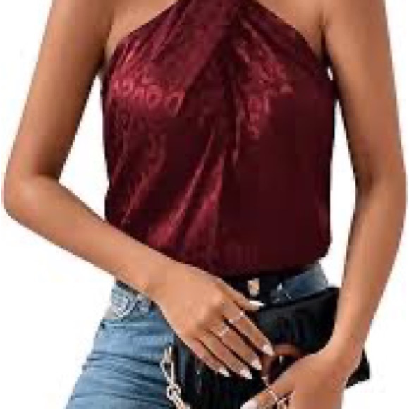 BY EXPRESS PURPLE SILKY HALTER TOP WITH KEY HOLE BY EXPRESS!❤️ - Picture 2 of 5